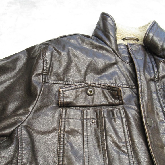 Levis Jacket Mens Large Brown Faux Leather‎ Sherpa Lined Pockets Snap Zip Front - Picture 12 of 16